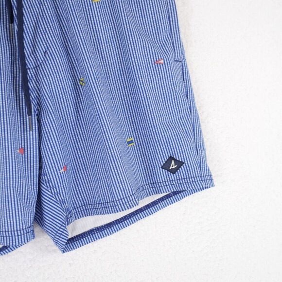 Sperry Large Blue Striped Lined Large Swim Trunks 36/6 High Rise Drawstring - Picture 2 of 6